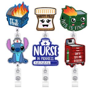 10 Pcs/Lot Custom Key Rings Medical Series NURSE IN PROGRESS Nursing Acrylic Glitter Plastic Badge Reel For Nurse Doctor Accessories Badge Holder
