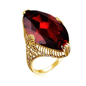 Wedding Rings Szjinao Gold Marquise Cut Garnet Ring Women Luxury Red Massive Stone Vitoria Party Jewelry Gift For Wife High Quality 230921