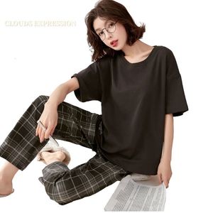 Sexy Pyjamas Frühling Sommer Kurzarm Elegante Damen Pyjama Set Abstrakte Sexy Schwarze Nachtwäsche Plaid Nachtwäsche Lounge Homewear Mode 230922