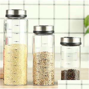 Herb Spice Tools High Borosilicate Glass Seasoning Can Pepper Shaker Kitchen Salt Sesame Solid Connt Seal Bottle With Rotary Lid 2 Dhi0P