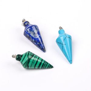 Pendulum Line Cone Stone Pendants Healing Chakra Pärlor Crystal Quartz Charms för DIY -halsbandsmycken som gör blandad färg180w