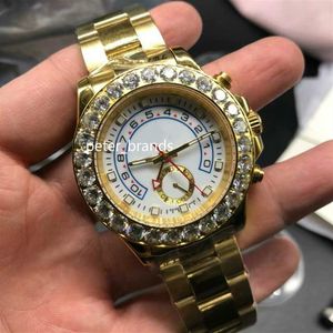 Gold ym automatic wristwatch big diamonds bezel 41mm high quality men's watch white dial stainless steel water resistant watc293R