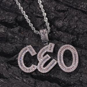 Hip Hop Custom Name Baguette Letters Pendant Necklace With Rope Chain Gold Silver Bling Zirconia Men Pendant Jewelry244Q