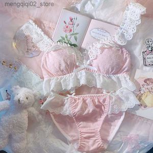 Set di reggiseni Wriufred Sweet biancheria intima floreale puro cotone ricamato margherita set reggiseno di pizzo ragazza confortevole senza ferretto lingerie collant Q230922