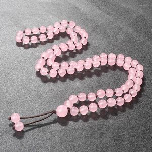 Strand Pink Agates Naturalny kamień Naszyjnik dla kobiet Rose Chalcedony kwarc rozciąganie bransoletki Naszyjniki jogi prezenty biżuterii