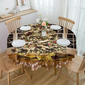 Table Cloth Christmas Tree Lights Theme Round Tablecloth Waterproof Wedding Decor Cover Decorative