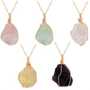 10st Set Natural Raw Amethyst Stone Pendant Necklace For Women Healing Chakra Crystals med två olika kedjor248z