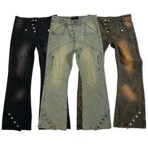 Mens jeans män denim byxor breda benbyxor grossist sidknapp män kläder 230922