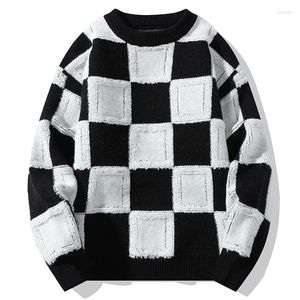 Maglioni da uomo Plaid Morbida lana Cashmere Maglieria Y2K Abbigliamento Trendy Girocollo Pullover Camicetta fredda Maglione coreano moda per ragazzi