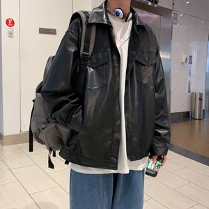 Homens de couro falso jaqueta preta homens outono hip hop pu masculino oversize streetwear coreano tendência jaquetas casacos 230922