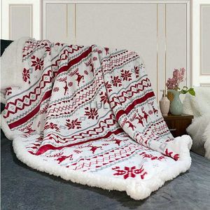 Blankets Thicked Elk 3D Printing Flannel Blanket Merry Christmas throw blanket Soft Warm Sherpa Double Layer Fluffy Snowflake Blanket HKD230922