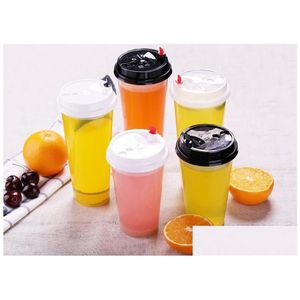 Outros utensílios para bebidas 700ml/24oz bebidas frias copos de suco café chá com leite engrossar plástico transparente descartável com tampa sn176 gota entregar dhrhv