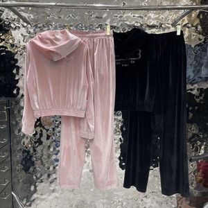 Felpe con cappuccio con zip con ricamo a diamante, tuta da donna, tuta da ginnastica, felpa con cappuccio firmata, giacca di velluto, pantaloni della tuta, set di due pezzi, maglione con cappuccio da donna