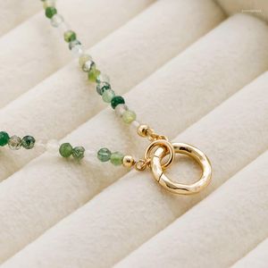 Chains LAMOON Necklace For Women Natural Moss Agate Choker Mini Bead Chain 925 Sterling Silver Gold Plated Luxury Jewelry Gifts NI036