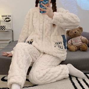 Womens Sleepwear Winter Pyjama Set Flanell Fleece 2 Pieces Warm Thothen Elegant Pyjamas Plus Size 230921