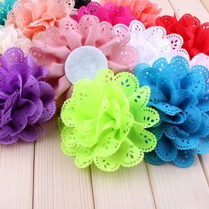 Hair Accessories 120pcs/lot 4" 15 Colors Fluffy Eyelet Silk Flowers For Chidlren Artificial Fabric Kids Headbands