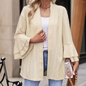Women's Blouses Ruffle Cuff Women Elegant Blouse Solid Long Sleeve Open Loose Casual Ribbed High Quality 2023 Autumn