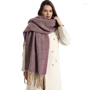 スカーフカシミア女性スカーフソフトソリッド濃厚暖かいファッション冬のショールストライプパシュミナレディーロングタッセルブランケットメスポンチョ