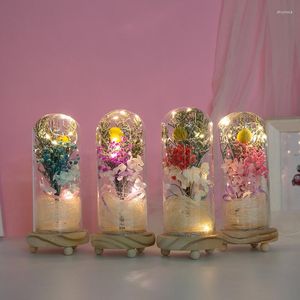 Decorative Flowers LED Glass Dome Artificial Forever Valentine's Day Mother's Special Romantic Gift