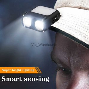 Kafa lambaları Sensör Far-C Type-C Şarj Çift Işın Kapağı Şapka Işık 1200mAh Anahtarlık LED 500LM 5 Mod Dış Mekan için Su Geçirmez HKD230922