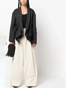 Women's Jackets Y2k Spring And Summer Asymmetric Pleated Pin Lapel Jacket2023 Fashion Long Sleeve Casual Loose Thin Cocktail Of Dresses