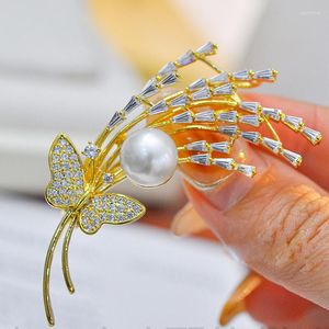 Brooches MeibaPJ 10-11mm Natural White Pearl Butterfly Corsage Brooch Fashion Sweater Jewelry For Women Empty Tray