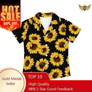 Herrklänningskjortor skjorta Kort ärm Sunflower Hawaiian Social Button Up Cardigan Bluses Wholesale Boys Turn-Down Collar Broad