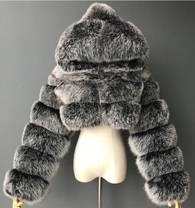 Pelliccia da donna Pelliccia sintetica Autunno Furry Cropped Cappotti di pelliccia sintetica Giacche Donna Fluffy Top Coat Con cappuccio Dritto Corto Giacca invernale in pelliccia Moda Streetwear 230922