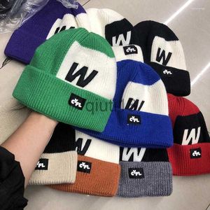 Beanie/Skull Caps Beanies Autumn and Winter Models W Letter Color-Blocking Contrast Color Wool Hat Women Wime