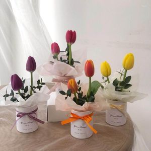 Подарочная упаковка 6 шт. мини-цветочная коробка одиночный букет тюльпанов ведро розовое круглое на день матери
