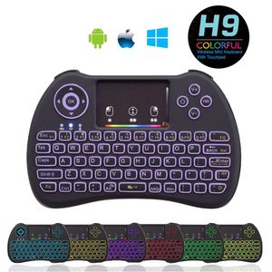 Arcobaleno retroilluminato Mini H9 telecomando senza fili 2.4GHz Fly Air Mouse retroilluminazione tastiera QWERTY Touchpad per Mini PC Android TV Box