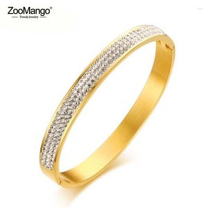 Armreif ZooMango Trendy Edelstahl 3 Farben Manschettenarmbänder Armreifen Schmuck für Frauen Pave Setting Reihen Strass Stein ZB18096