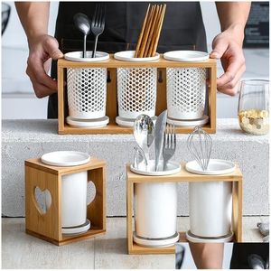 Candle Holders Japanese Style Creative Ceramic Chopstick Holder Household Drain Anti Mildew Box Storage Rack 230705 Drop Delivery Ho Dhsar