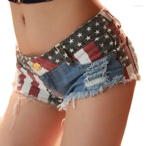 Pantaloncini da donna 2023 Jeans in denim strappati con stampa bandiera americana a vita bassa Mini stile estivo