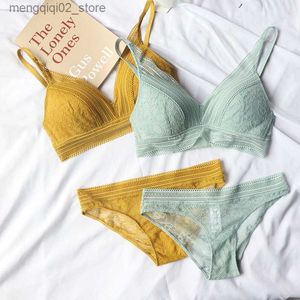 Bras Define French Wire-Free Underwear Ultra-fino Bralette Sexy Lace Triângulo Cup Push Up Bra Set Algodão Bra e Panty Set Langerie Q230922