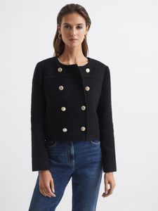 Women's Jackets Black Double Breasted Retro Versatile Wool Short Coat