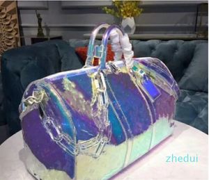 Designer de bolsas de luxo bolsa 50cm keepall laser pvc transparente duffle saco de cor brilhante bagagem saco de viagem grande capacidade bolsa
