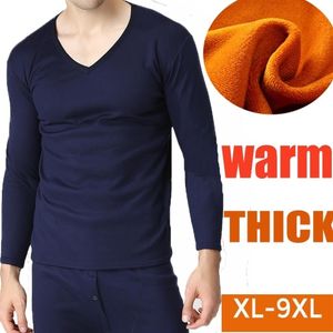 플러스 사이즈 XL-9XL 가을 겨울 남성 두껍게 열 속옷 남성 긴 존스 벨벳 부드러운 따뜻한 정장 셔츠 셔츠 바지 2 조각 세트 201125291R
