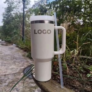 Cream H2.0 40oz Tumblers Cup With Handle Insulated Stainless Steel Tumbler Lids Straw Car Travel Mugs Coffee Tumbler Termos Cups ready to ship Water Bottles 1:1 Same