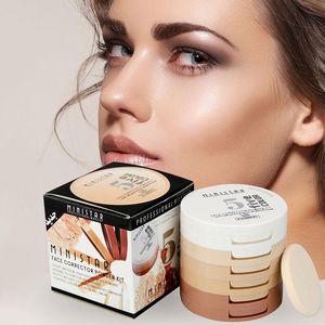 Ansiktspulver 5 i 1 ansiktspressat pulver konturskuggning concealer foundation palette foundation lossa inställning pulver utgör pulver 230921