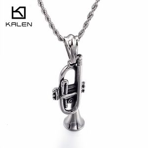 Chokers Kalen Unique Trumpet Necklace Men Stainless Steel Pendant 60cm Long Chain Male Rock Band Jewelry 230922