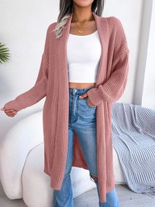 Kvinnors tröjor stickar Tees Long Sticked Cardigan för kvinnor 2023 Autumn Winter Casual Outwear Pink Grey Apricot Green Brown 230922