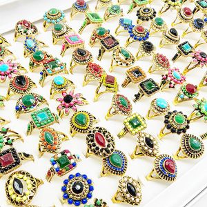 Cluster Rings 20pcsLot Wholesale Acrylic Finger Rings For Women Antique Copper Plate Water Drop Flower Jewelry Party Decorate Geometric Gifts 230922