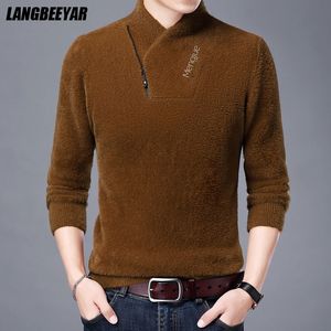 Herrtröjor toppklass Imitation mink mode märke designer pullover stickad mens turtleneck tröja autum koreanska casual herrkläder 230922