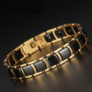 Guld rostfritt stål handgjorda smycken klassiska länk magnetiska armband män hälsa vänskap mens svart vit keramisk armband265z