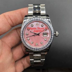 Lady Watch Diamond Bezel Pink Dial President Women rostfria klockor Kvinnliga damer Automatisk mekanisk armbandsur Sapphire Glass 1738