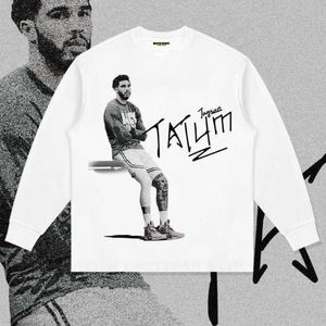 Design Tatum Green Army American Small Neckline Long Sleeved T-shirt Autumn and Winter Men's Loose Bottom Fashionmgon