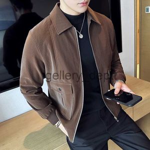 Herrjackor män våren högkvalitativ ljus yta casual skinnjacka/manlig smal fit Business lapel mode skinnjacka/män kappa 3xl-m j230922