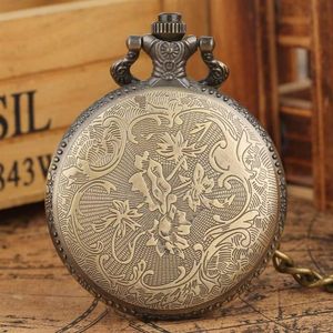 Relógios de bolso vintage retro bronze royal flush quartzo pingente fob relógio de bolso com colar corrente presente relógio para homens women227w