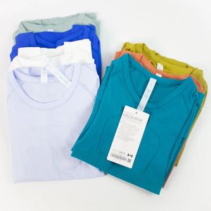 Lu 088 Damen-Yoga-T-Shirts, Damen-T-Shirt, hochelastisch, atmungsaktiv, Lauf-Oberteil, schnell trocknend, nahtlos, kurzärmelig, für Sport und Radfahren, Fitnessstudio